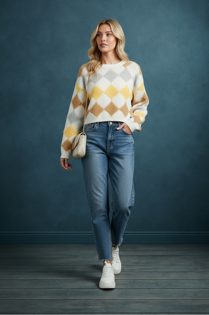 Amber Argyle Diamond Cropped Pullover Sweater