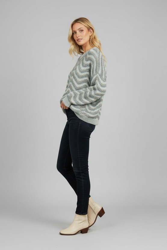 Zen Wave Striped Oversize Sweater