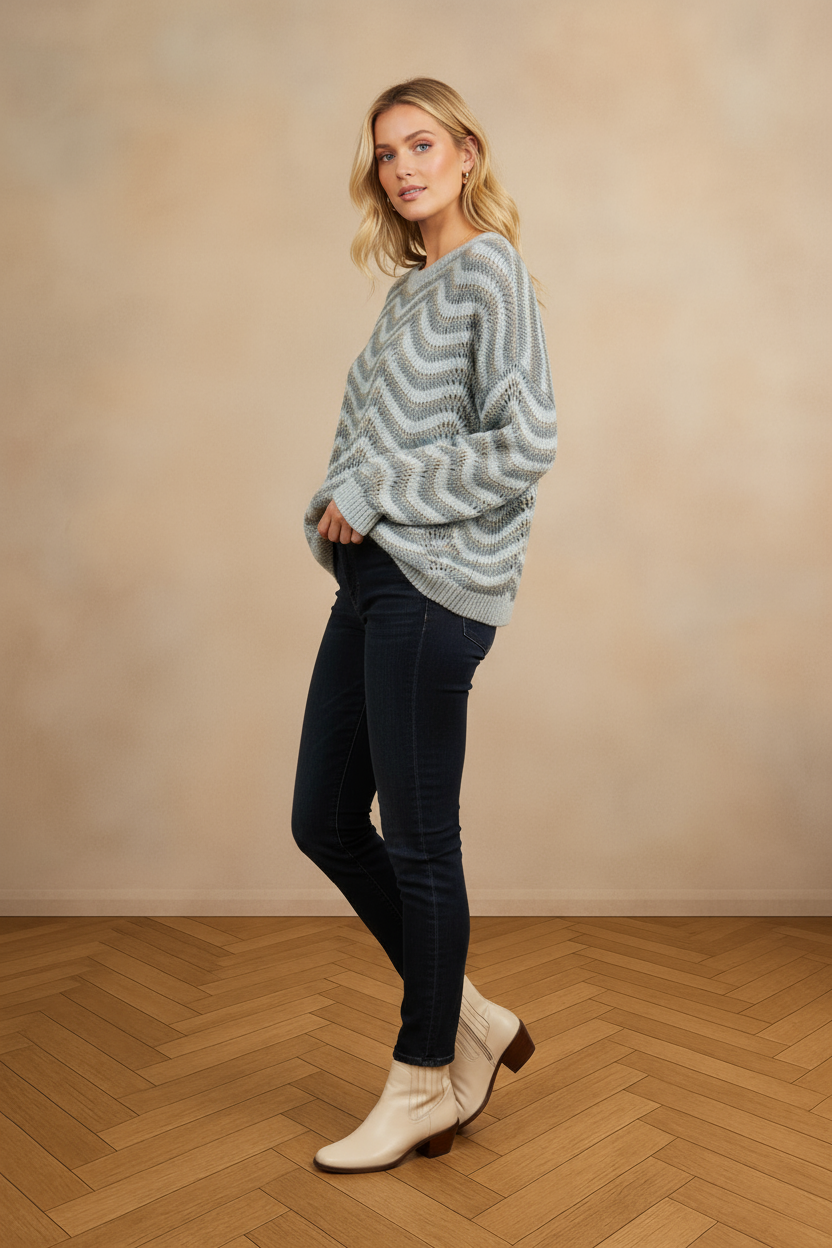 Zen Wave Striped Oversize Sweater
