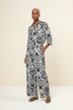 Botanical print button-down top with wide-leg pants