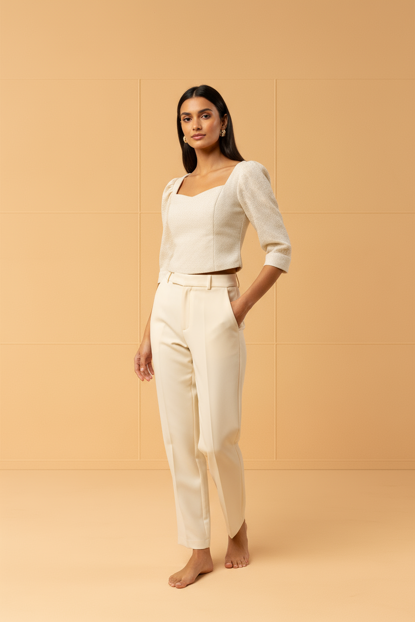 TULLE THEORY NATURAL COLOR LACE  SLEEVE TWEED TOP