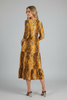 Tiger print tiered midi dress with front pockets