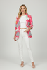 Pink multi-color open-front 3/4 sleeve blazer