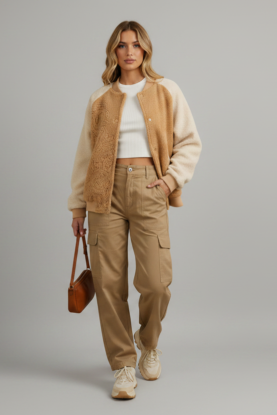 Off Duty Season sherpa colorblock jacket